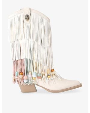 Kurt Geiger Fringe Leather Cowboy Boots - White