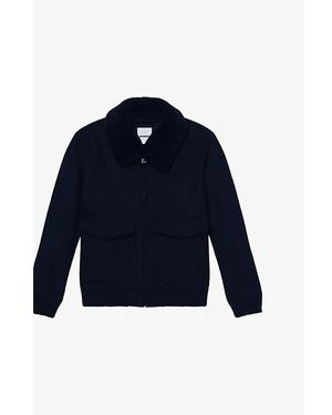 Sandro Fleece-Collar Patch-Pocket Wool-Blend Aviator Jacket - Blue