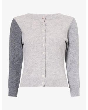 Peachy Den Ava Contrast-Sleeve Wool Cardigan - Grey