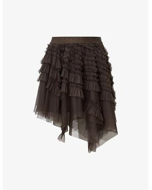 AllSaints Jayde Branded-Waist Tulle Woven Mini Skirt - Brown