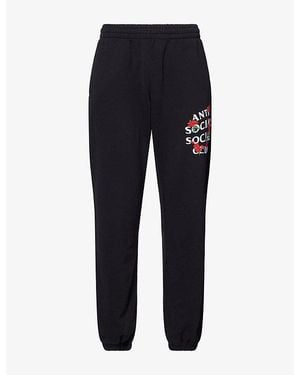 ANTI SOCIAL SOCIAL CLUB Kkotch Embroidered-Rose Cotton-Jersey Jogging Bottoms - Blue