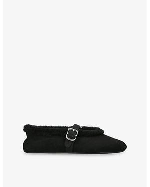 Alaïa Round-Toe Shearling Ballet Flats - Black