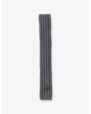 Prada Logo-Plaque Wool Scarf - Gray