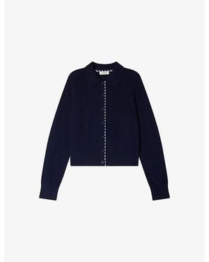 Sandro Striped Long-Sleeve Wool And Cashmere Cardigan - Blue