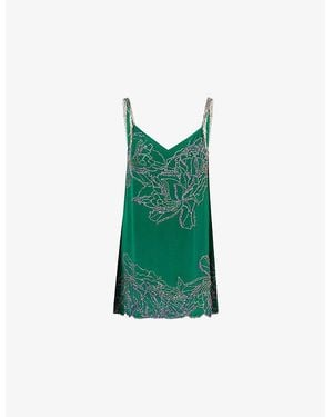 Dries Van Noten Centa Embellished Silk Top - Green