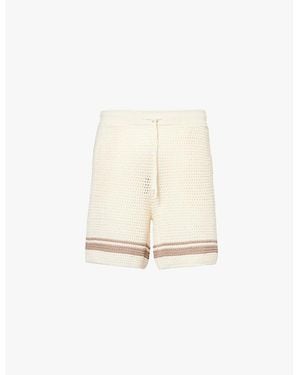 The Couture Club Stripe-Hem Relaxed-Fit Cotton Crochet-Knit Shorts - Natural