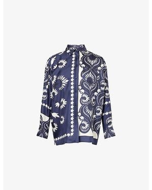 Weekend by Maxmara Graphic-Print Patch-Pocket Silk Blouse - Blue