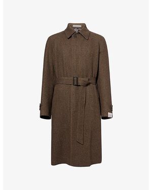 Corneliani Herringbone Belted Cashmere Overcoat - Brown
