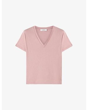 JOSEPH Blanca V-Neck Cotton-Jersey T-Shirt - Pink