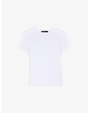 Maje Clover-Embroidered Short-Sleeve Cotton T-Shirt - White