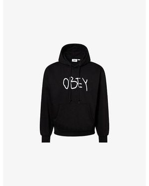 Obey Scribble Brand-Embroidery Cotton-Blend Hoodie - Black