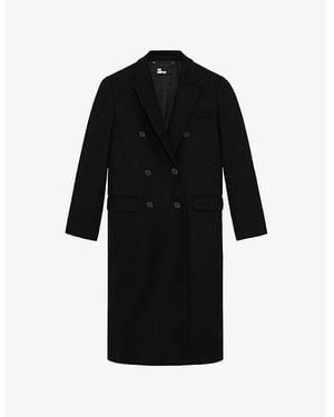 The Kooples Peak-Lapel Double-Breasted Wool-Blend Coat - Black