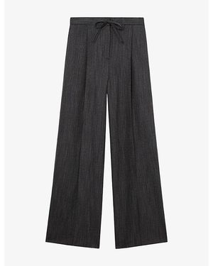Reiss Derby Wide-Leg Herringbone Wool-Blend Trousers - Grey
