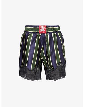 Conner Ives Lace Football Striped Cotton And Silk-Blend Shorts - Multicolour