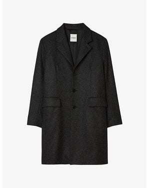 Sandro Broadcloth Lapel-Collar Wool Coat - Black