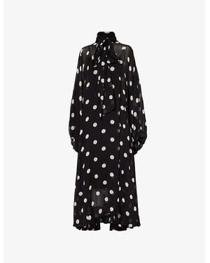 Zimmermann Cream Dot Crush Billow Polka-Dot Stretch-Recycled-Polyester Midi Dress - Black