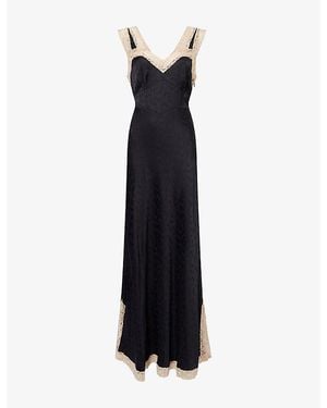 RIXO London Keily Floral-Print Lace-Trim Woven Maxi Dress - Black