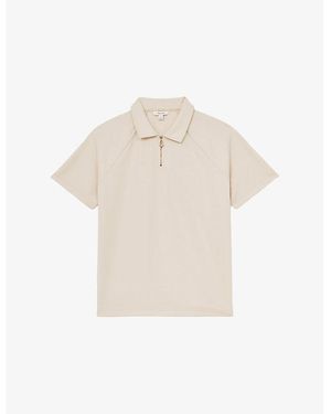 Reiss Winston Zip-Neck Short-Sleeve Stretch-Knit Polo - Natural