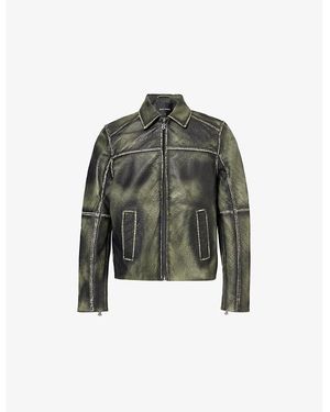 Daily Paper Cardamon Silence Panelled Embossed Leather Jacket - Green