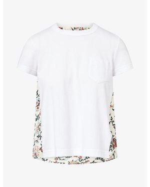 Sacai Contrasting Floral Cotton Top - White