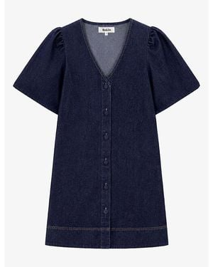 Ro&zo Button-Front V-Neck Denim Mini Dress - Blue