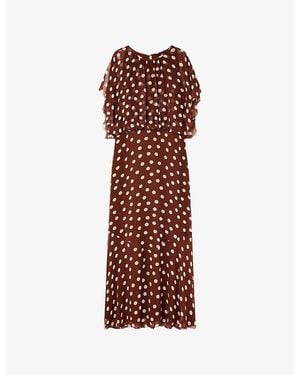 Whistles Polka-Dot Cinched-Waist Woven Midi Dress - Red