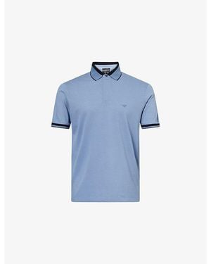 Emporio Armani Tipping Short-Sleeve Cotton-Pique Polo Shirt - Blue
