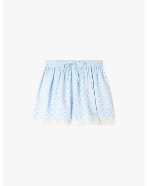 Sandro Rhinestone Lace-Embroidered Woven Shorts - Blue