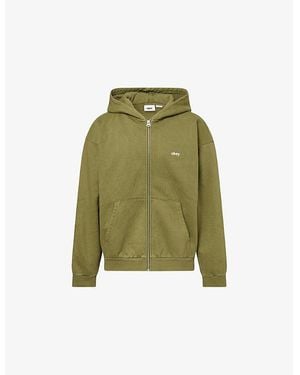 Obey Lowercase Embroidered-Logo Cotton-Jersey Hoody - Green