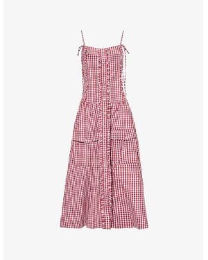 Damson Madder Faith Gingham-Print Cotton-Poplin Midi Dress - Pink