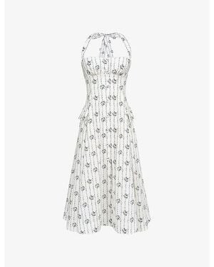 House Of Cb Claudia Daisy-Print Stretch-Cotton Midi Dress - White