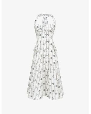 House Of Cb Claudia Daisy-Print Stretch-Cotton Midi Dress - White