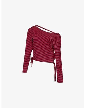 Jaded London Gaia Striped Stretch-Woven Top - Red