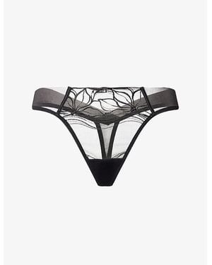 Calvin Klein Floral-Lace Mid-Rise Woven Thong - Black