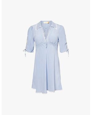 RIXO London X Ciao Lucia Jillian V-Neck Silk Mini Dress - Blue