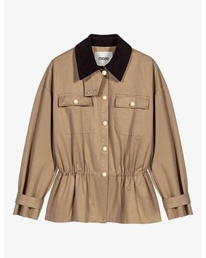 Maje Corduroy-Collar Chest-Pocket Cotton-Blend Jacket - Brown