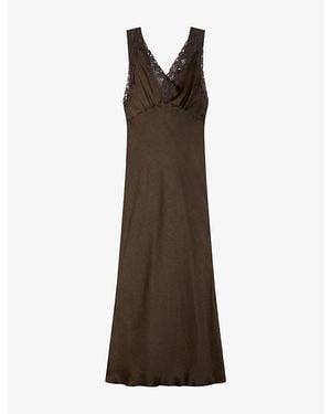 Sandro V-Neck Lace-Embroidered Woven Maxi Dress - Brown