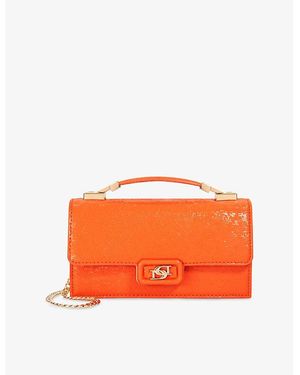 Dune Skilled Lizard-Embossed Faux-Leather Top-Handle Bag - Orange