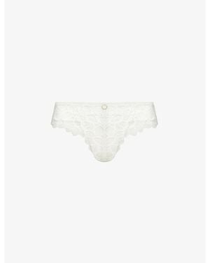 Panache Allure Floral-Embroidered Stretch-Woven Thong - White