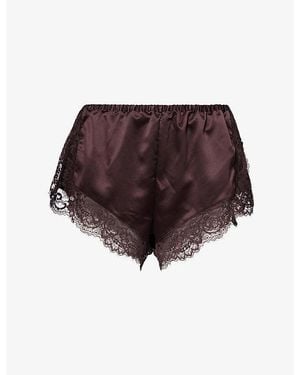 Lounge Underwear Lace-Embroidered Satin Pajama Shorts - Brown