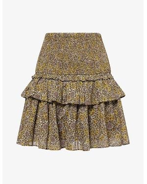 ME+EM Trailing Lotus Print Shirred Cotton Mini Skirt - Natural