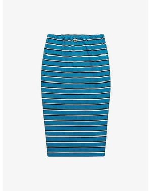 Prada Striped Triangle-Logo Cotton Piqué Midi Skirt - Blue