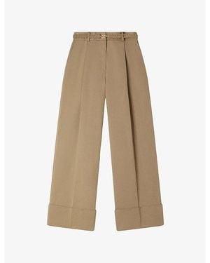 Sandro Wide-Leg High-Rise Cotton-Blend Suit Trousers - Natural