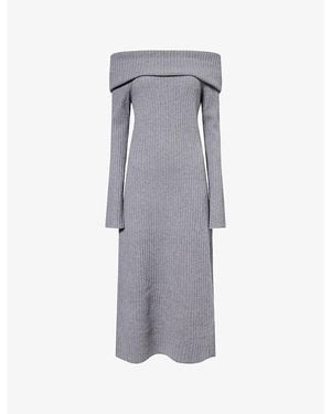 Theory Off-Shoulder Wool And Cashmere-Blend Midi Dress - Gray