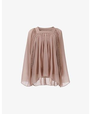 eem Embellished Square-Neck Chiffon Top - Brown