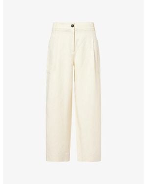 ME+EM Tapered-Pleat Cotton And Linen Blend Trousers - Natural