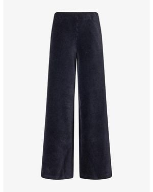 ME+EM Wide-Leg Velour Cotton-Blend Trousers - Blue