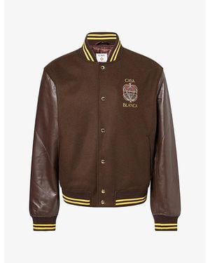 CASABLANCA Brand-Embroidered Wool-Blend Varsity Jacket - Brown