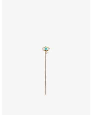 La Maison Du Couturier Selda Small Evil Eye Chain 14Ct Rose- And Diamond Single Drop Earring - White