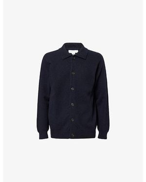 Sunspel Collar Knitted Lambswool Cardigan - Blue